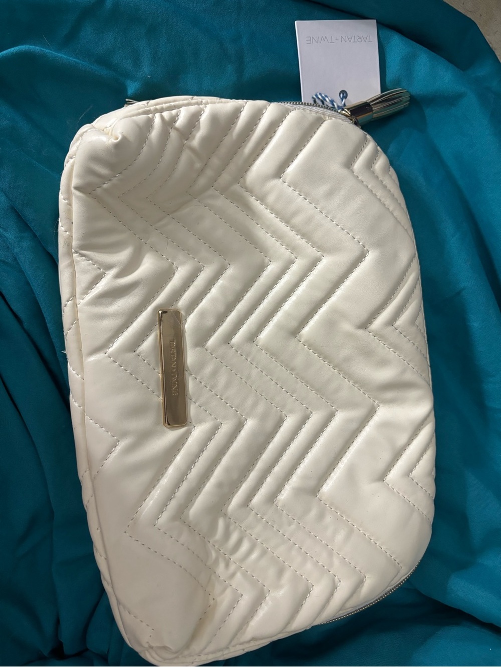 Ivory Quilted Cosmetic Pouch